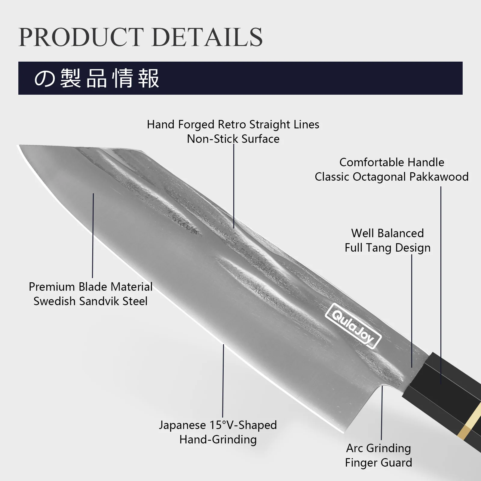 Swedish Sandvik Steel 7 Inch Japanese Professional Kiritsuke Kitchen Knife with Octagonal Pakkawood Handle Hand Forged Non Stick