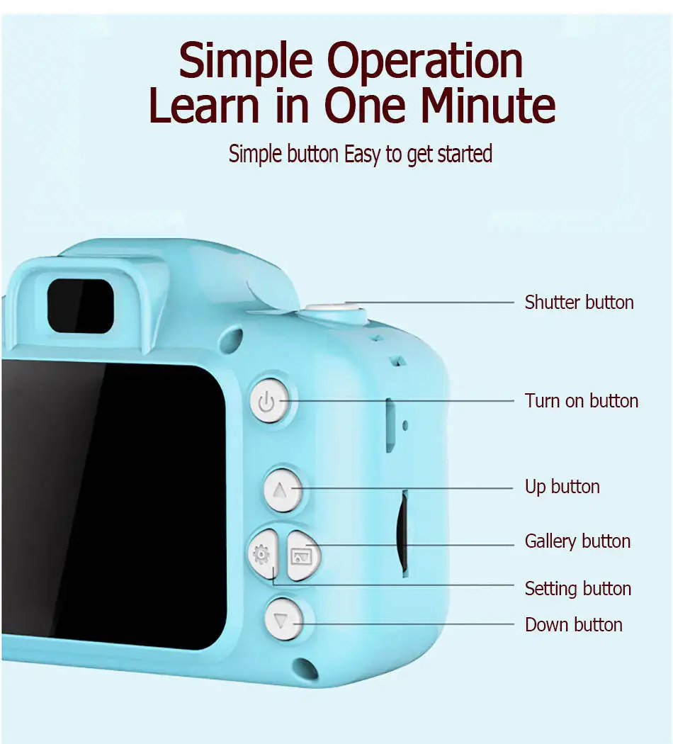 Cute Cartoon Kids Instant Camera Children Fun Christmas Gift Digital Camera Built-In Games 2.0 Inch X2 Kids Photo Camera