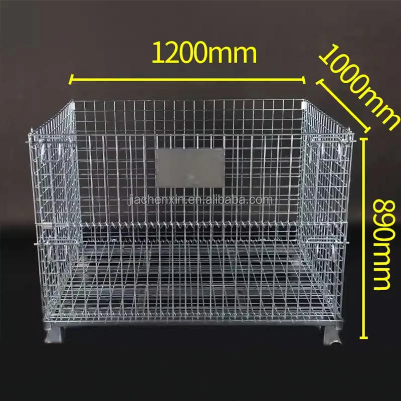 Foldable Warehouse Bulk Stacking Wire Rolling Collapsible Wire Mesh Metal Storage Cage