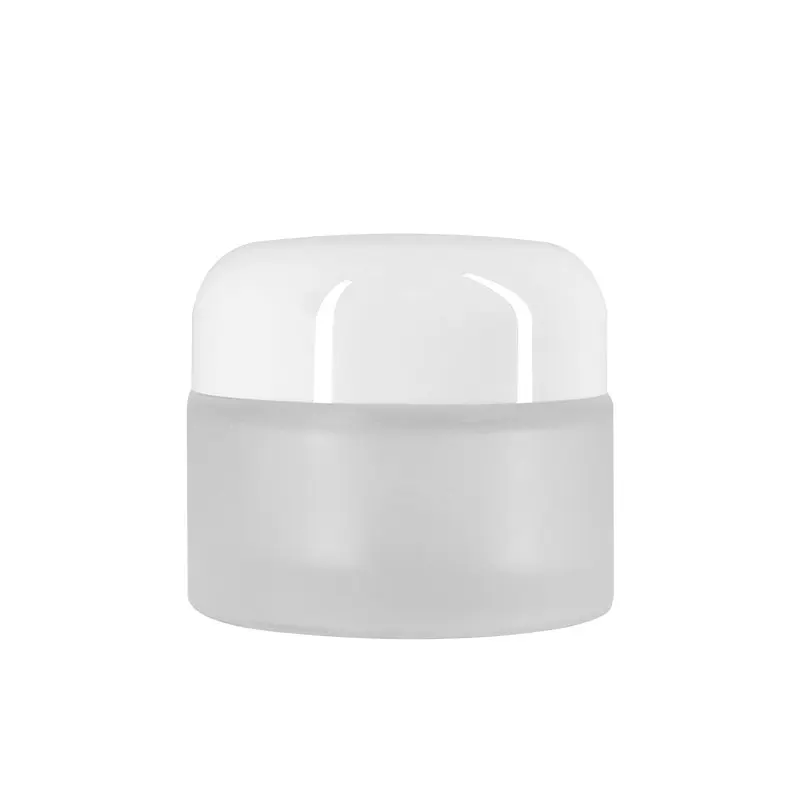 Heavy Base 50ml/1.69oz Frosted Glass Jar with White Dome Caps 50g Glass Container for Cosmetic Makeup Cream
