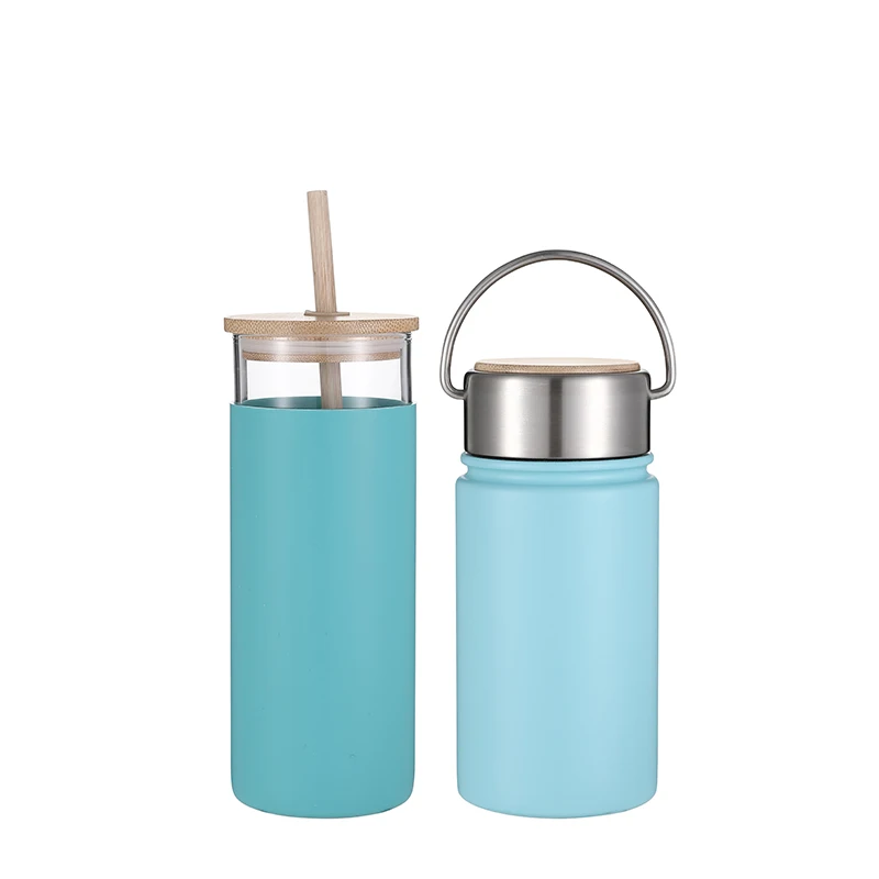 Stainless Steel Sports vacuum insulated Water Bottle and tumbler Beverage Bottle with Leak-Proof Bamboo Lid with handle