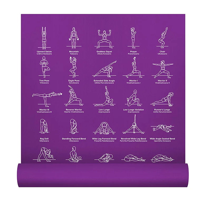 Instructional Guideline Print Design PVC Anti-slip Exercise Yoga Mat exercise mat with Poses Printed On It