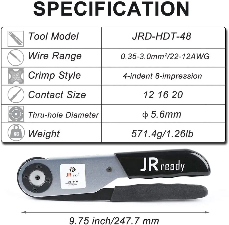 JRready JRD-HDT-48 Deutsch обжимной инструмент/HDT-48-00 с твердыми контактами инструмент диапазон 12-22AWG для терминала 12 # 16 20