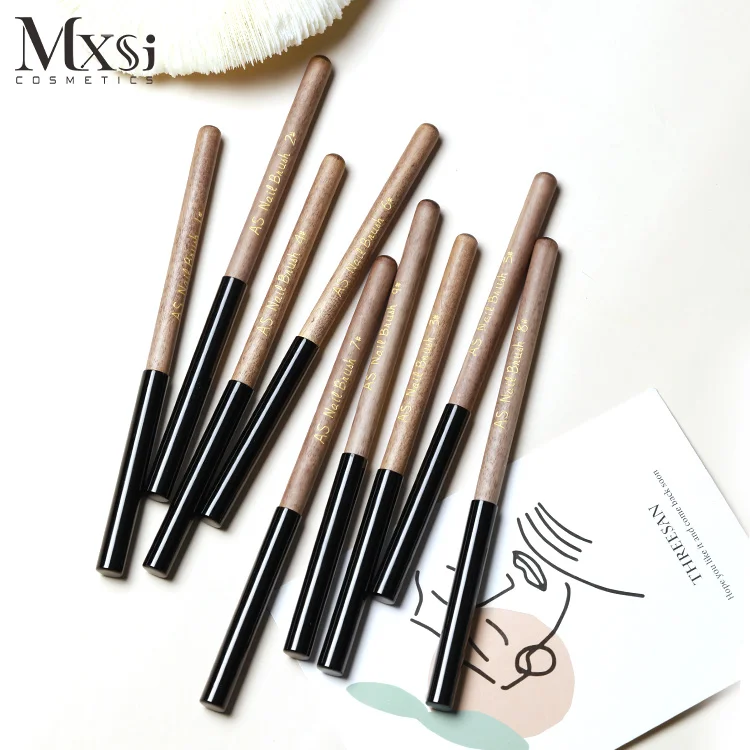 AS 9 PCS Wooden UV Gel Nail Art Design Set Dotting Liner Painting Drawing Polish Brush Pen Tools 3D Tips DIY Nail Gel Brush Set
