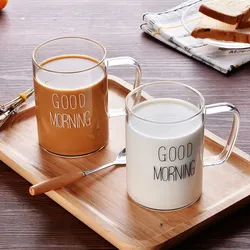 custom logo clear morning  glass milk coffee water cup with handle