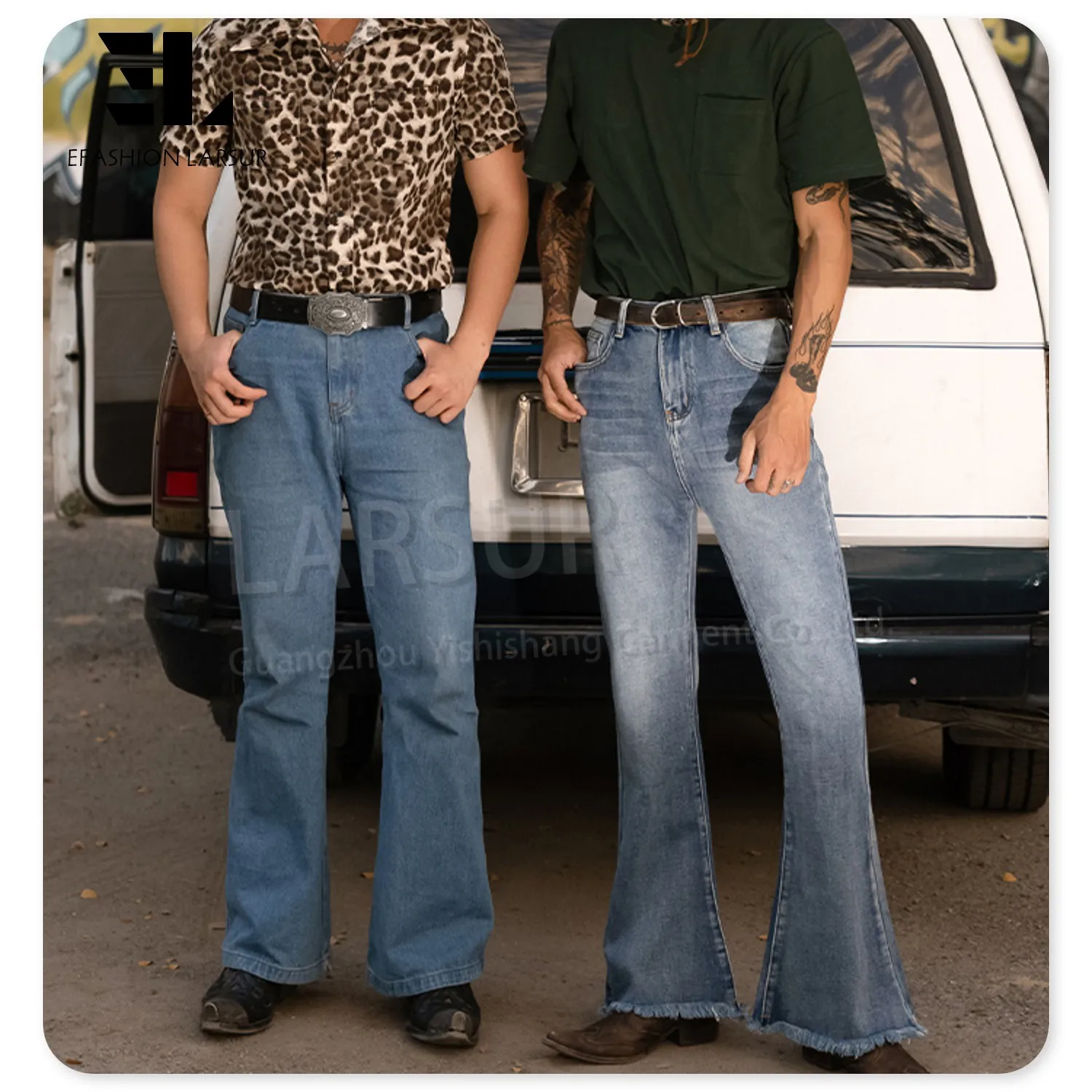 LARSUR Custom denim factory hippy clothing high waist slim fit flare jeans men skinny boot cut bell bottom flare denim pants