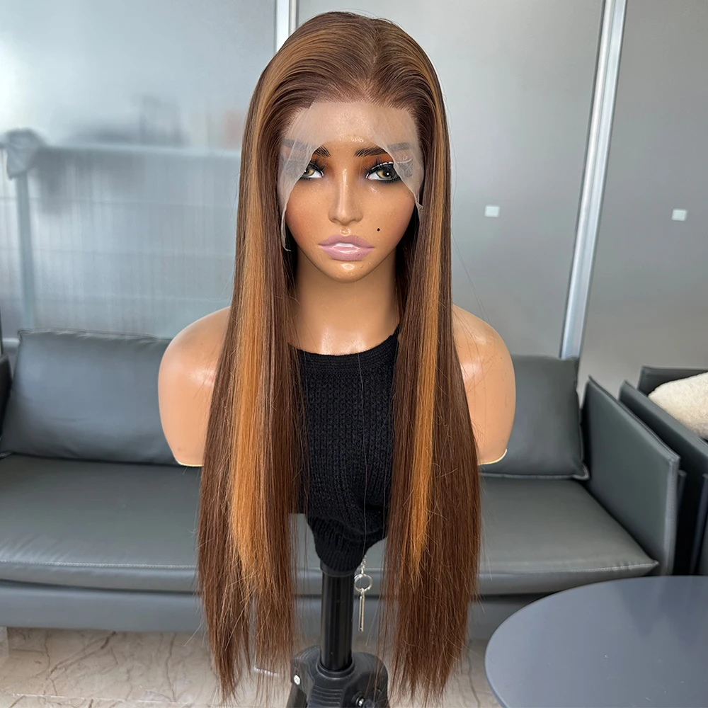 Highlight Color Straight Heat Resistant Synthetic Hair Wigs For Black Women Futura Fiber Hair 13x6 Synthetic Lace Front Wigs