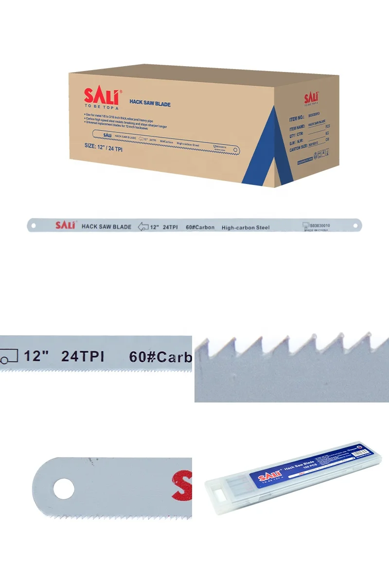 SALI Box Set 100pcs 12' 18TPI High Carbon Steel Flexible Sharp Cutting Hacksaw Blade for Replacement
