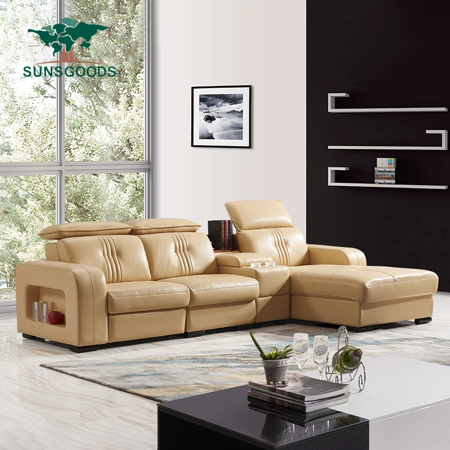 Wholesale Modern Designs Canape Cuire Large Size Brown Couch Living Room Corner Electric Recliner l Shape Genuine Leather Sofa