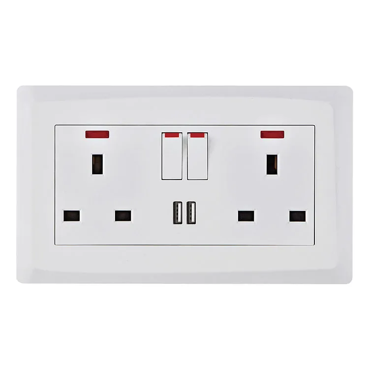 13 A 250V 2 Gang switched Socket Single Pole Smart Home neon  Switched  Socket