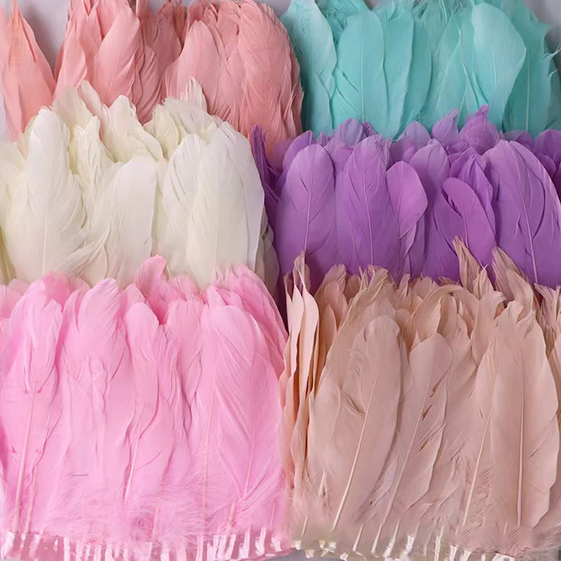 Feathers Trim With Ribbon Trimming Tape sewing trims 15-20cm clothing accessories plume Dyed Goose Feather fringe