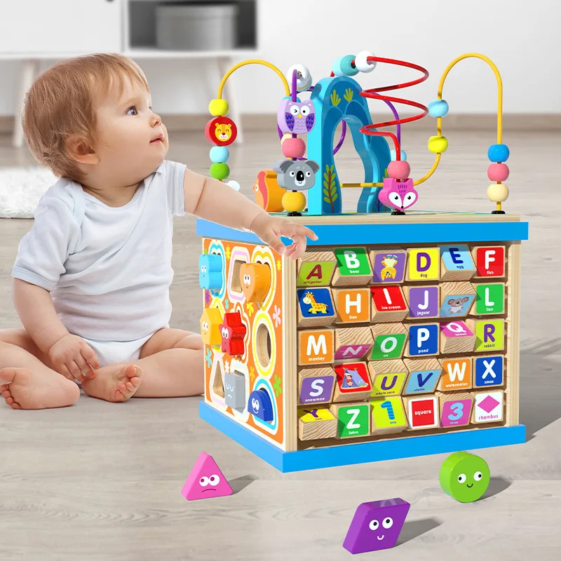 Деревянная игрушка 5 в 1 многоцелевая ABC-123 бусина форме лабиринта развивающая подарки на день рождения для малышей