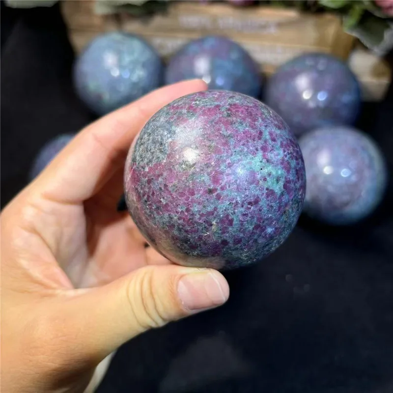 Wholesale Polished Natural Ruby Fuchsite Sphere Strong Flash For Spiritual Healing Home Decoration