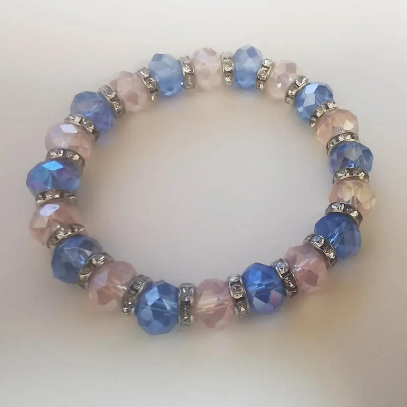 OEM factory 10mm  faced crystal glass bead with diamond stone pink and blue bracelet jewelry
