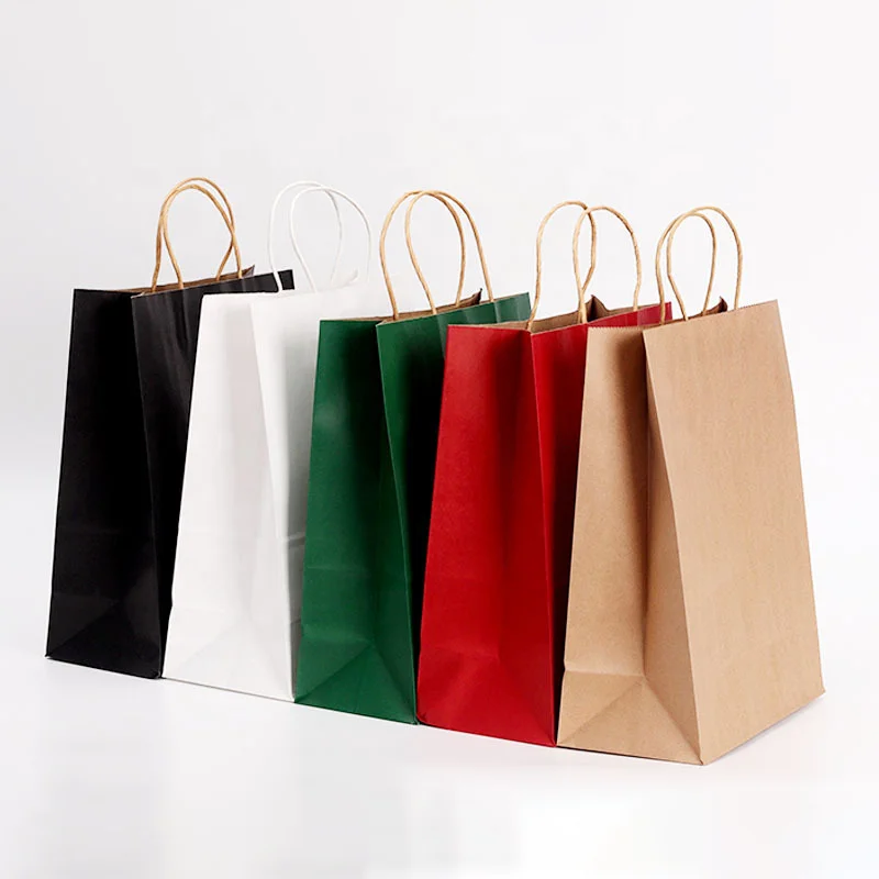 1000pcs Brown Kraft Food Packaging Paper Bag With Handles Wholesale Eco-friendly Recyclable Gift Shopping Paper Bag