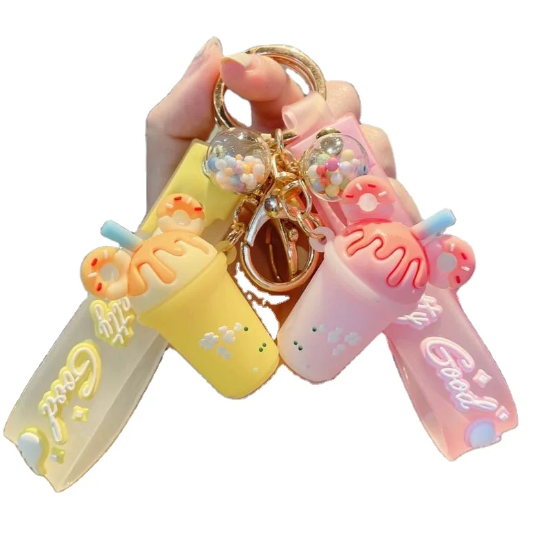 Cute cartoon ice cream drink cup key chain personality key chain couple pendant Fashion gift Car pendant woman girl gift