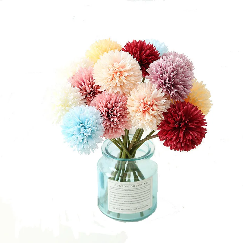 
Artificial Small Ball Chrysanthemum Dandelion Table Tennis Chrysanthemum Potted Flower Wedding Decoration Wholesale 