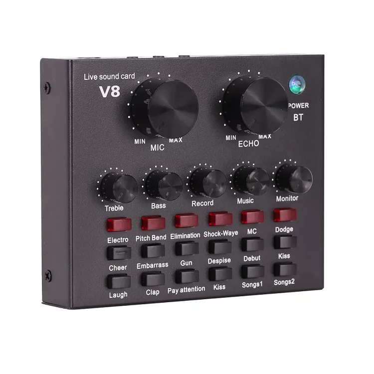 Оптовая продажа с фабрики V8 звуковая карта Аудио комплект интерфейс Внешняя Usb функция живого режима микрофон Звуковая для компьютера