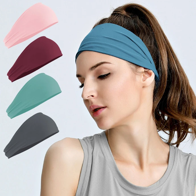 High Quality Sweat Absorbing Wide Nylon Elastic Sweatband Sports Yoga Fitness Exercise Headband Non Slip