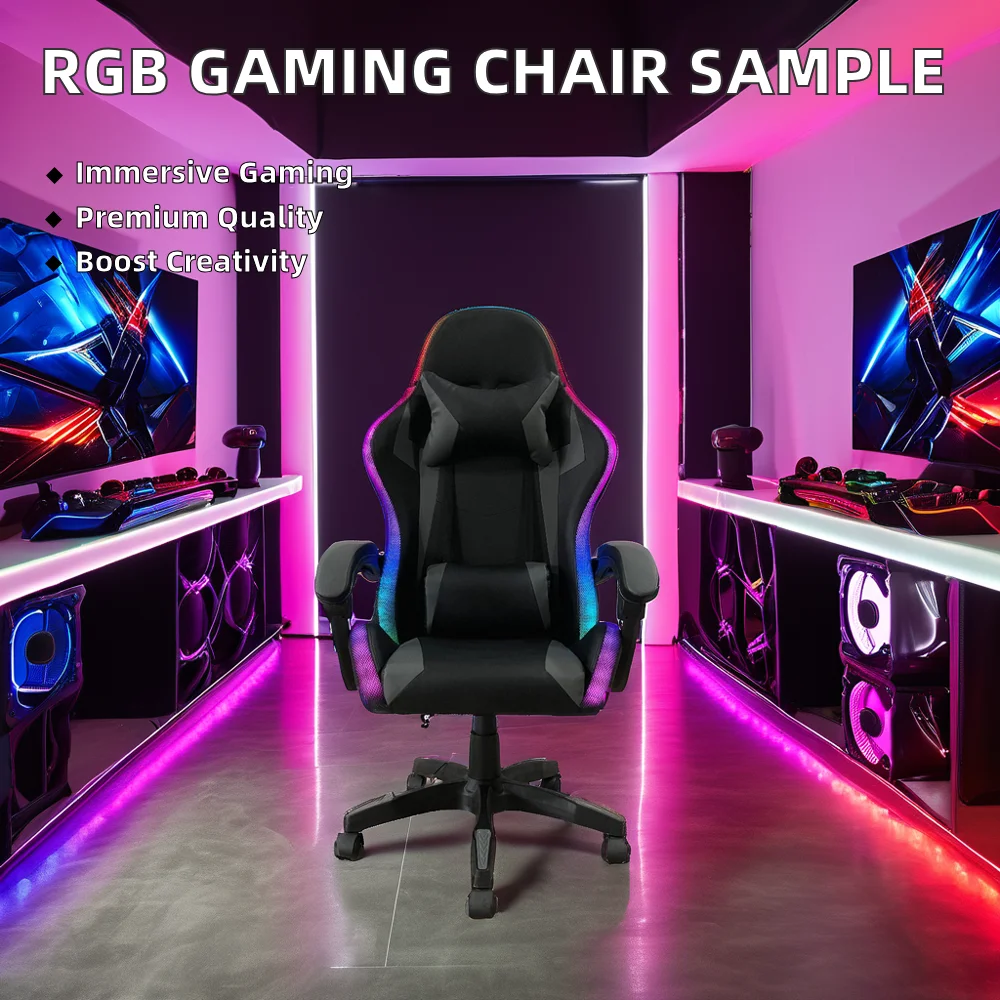 Factory Wholesale Leather Reclining RGB Gaming Chair with LED Light Bar PU Material for Gamers Free Sample for Office Use