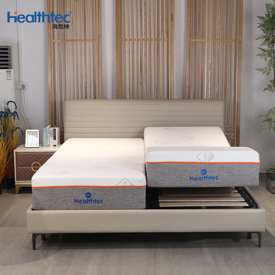 Luxury custom king size split hidden electric smart integrated adjustable bed frame with mattress
