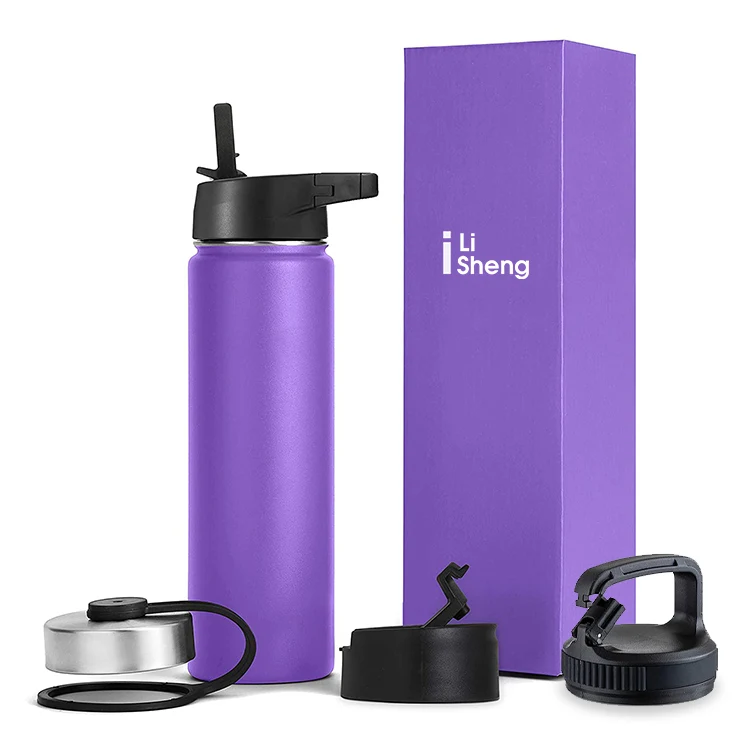 Factory Curved Powder Coated Metal Water Drink Bottle Double Wall Insulated Vacuum Outdoor Stainless Steel Flask