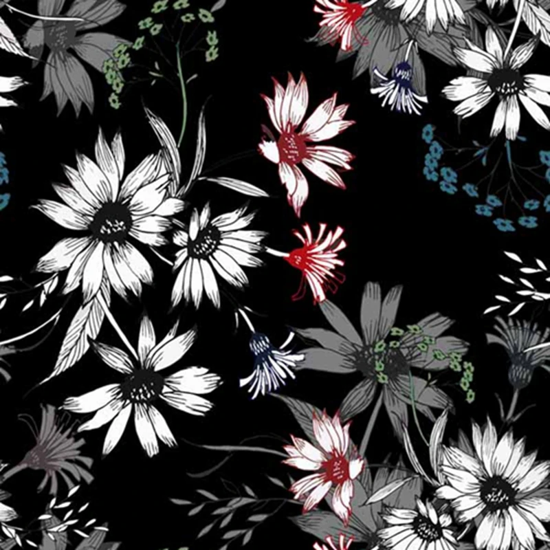 Polyester Textile Crepe  Chiffon Fashion 75D Hands Feel Soft Shirt Flowers Design Print S190191 Clothing Material Dress Fabric