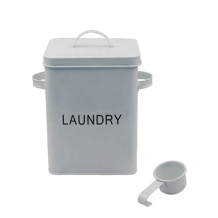 White Farmhouse Laundry Room Laundry Detergent Powder Storage Tin Box