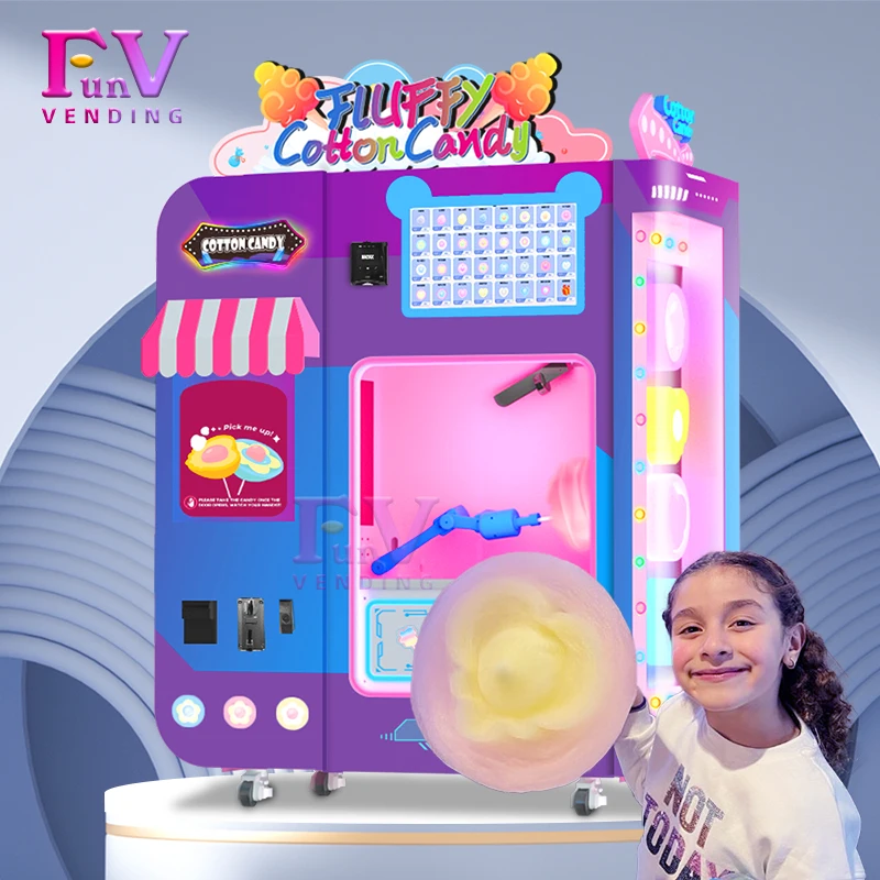 Smart New Design Commercial Cotton Candy Machine Robot Candy Floss Vending Coin Credit Card Payment System Touch Screen