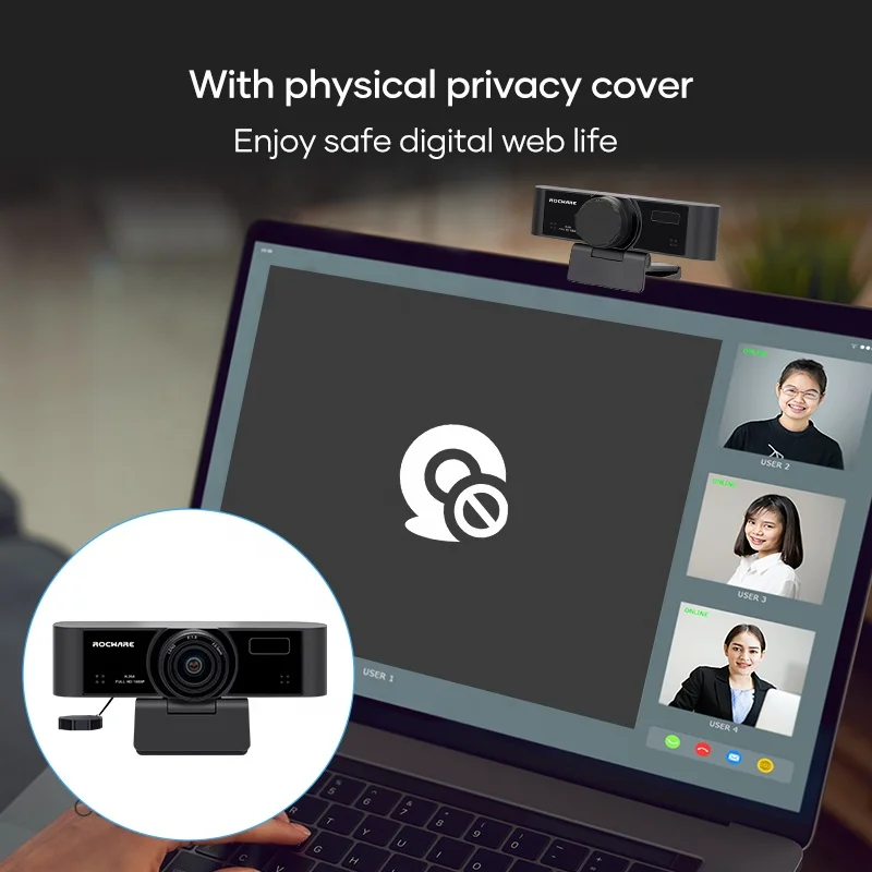 Rocware 1080P USB компьютерная веб-камера с микрофоном крышка конфиденциальности для рабочего