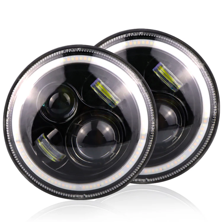 7 Inch Round high low beam led headlight motorcycle White Amber Angle Eyes DRL Turn Singal led headlights for jeep wrangler