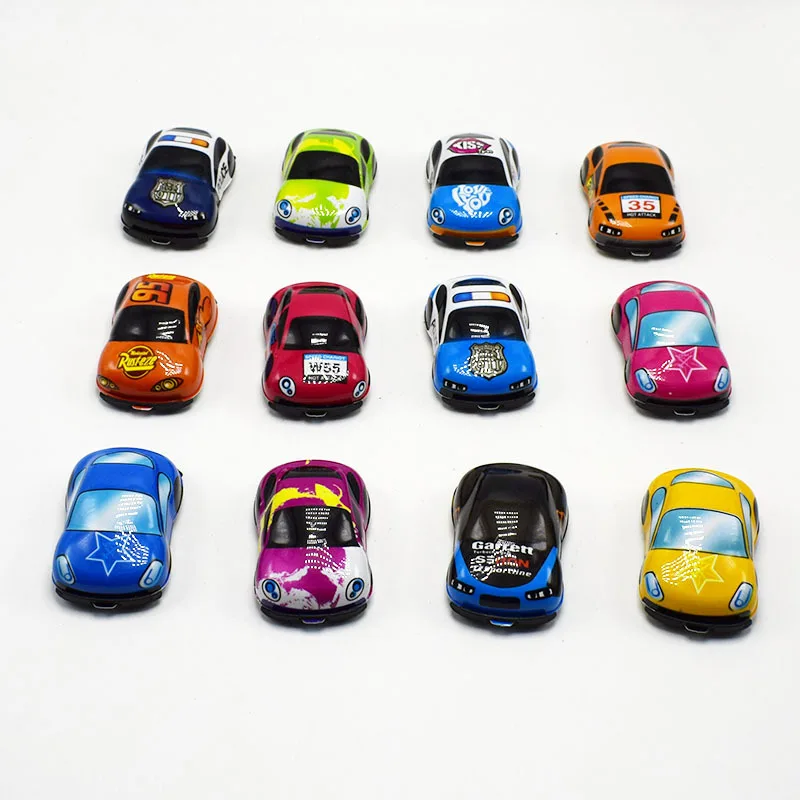 Popular Cartoon PVC Pull Back Car Toys Capsule Different Cheap Plastic Small Kids Toys Matte Color Mini Pull Back Car