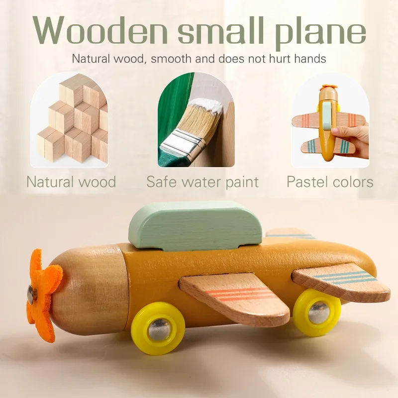 Mumoni Creative airplane model kids perfect wooden educational toy Wooden plane toy with cute design