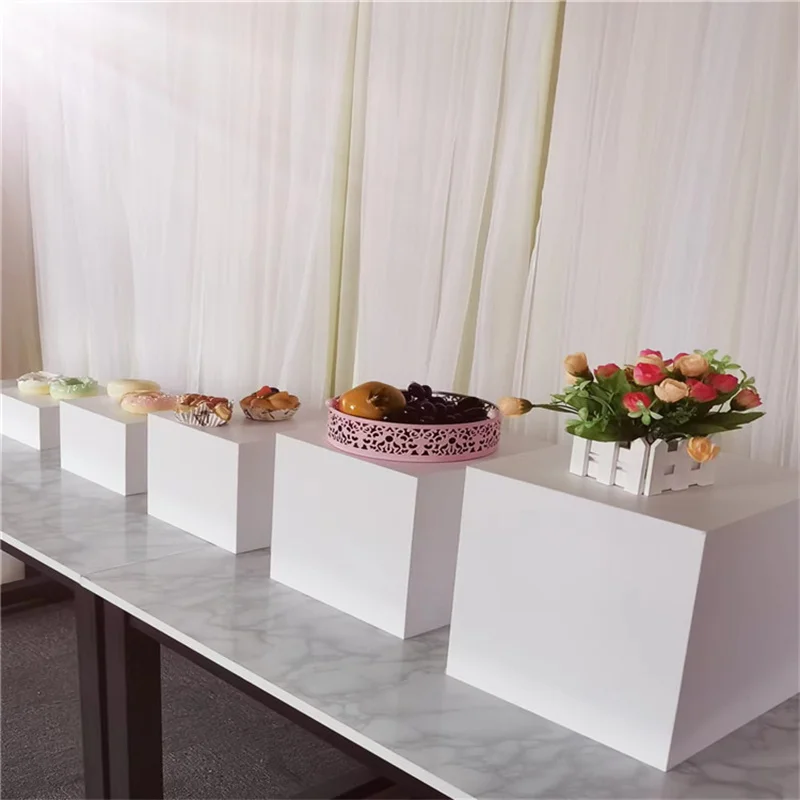 Customized Acrylic White Round Square Cube Display Nesting Catering Service Buffet Food Risers For Wedding Hotel Christmas Decor
