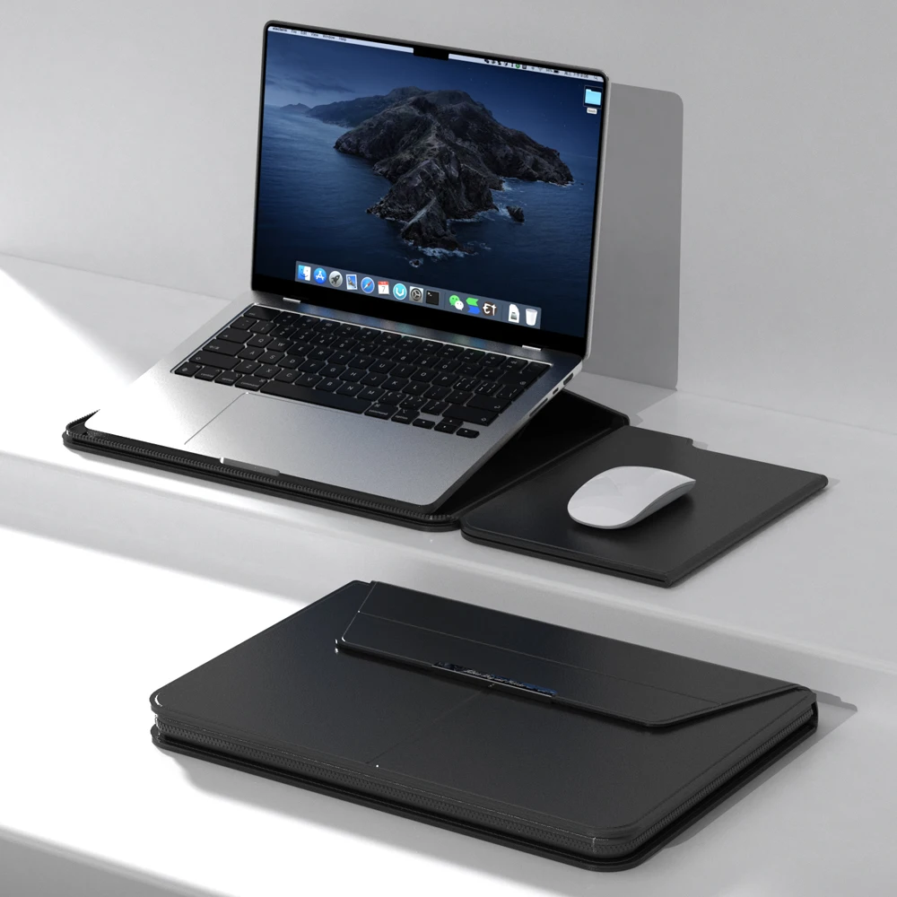 2025 Лидер продаж новая кожаная сумка для ноутбука Macbook с портативным ковриком мыши и стойкой подставкой использования на ходу