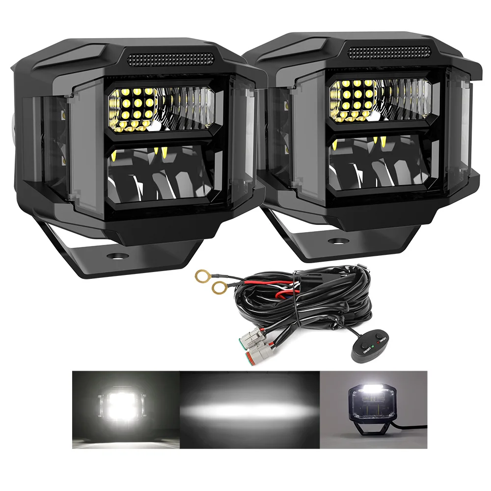LED Light Pods Offroad Driving Side Shooter Light  270° Wide Range Fog Combo Beam Ditch Lights