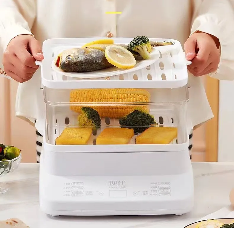 3 Layer Digital Food Steamer Folding Food Steamers Electric Carton White PP Plastic Digital Control Mini Electric Noodle Steamer
