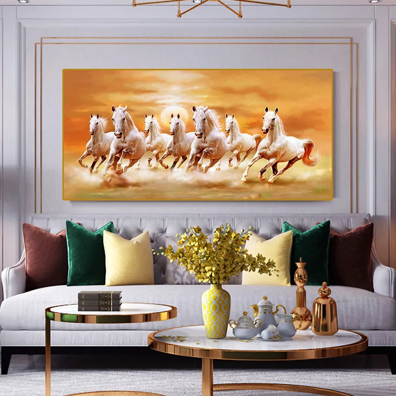 Factory Price Sunset Running Horses Animal Paintings Printed Canvas Decoration Painting Wall Art Ppai nting