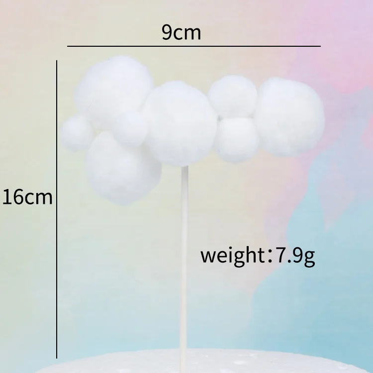 Wholesale Kids Favors Birthday Cloud Cake Decoration party supplies Pompom Ball Balloon Birthday Plug-In White Cloud Cake Topper