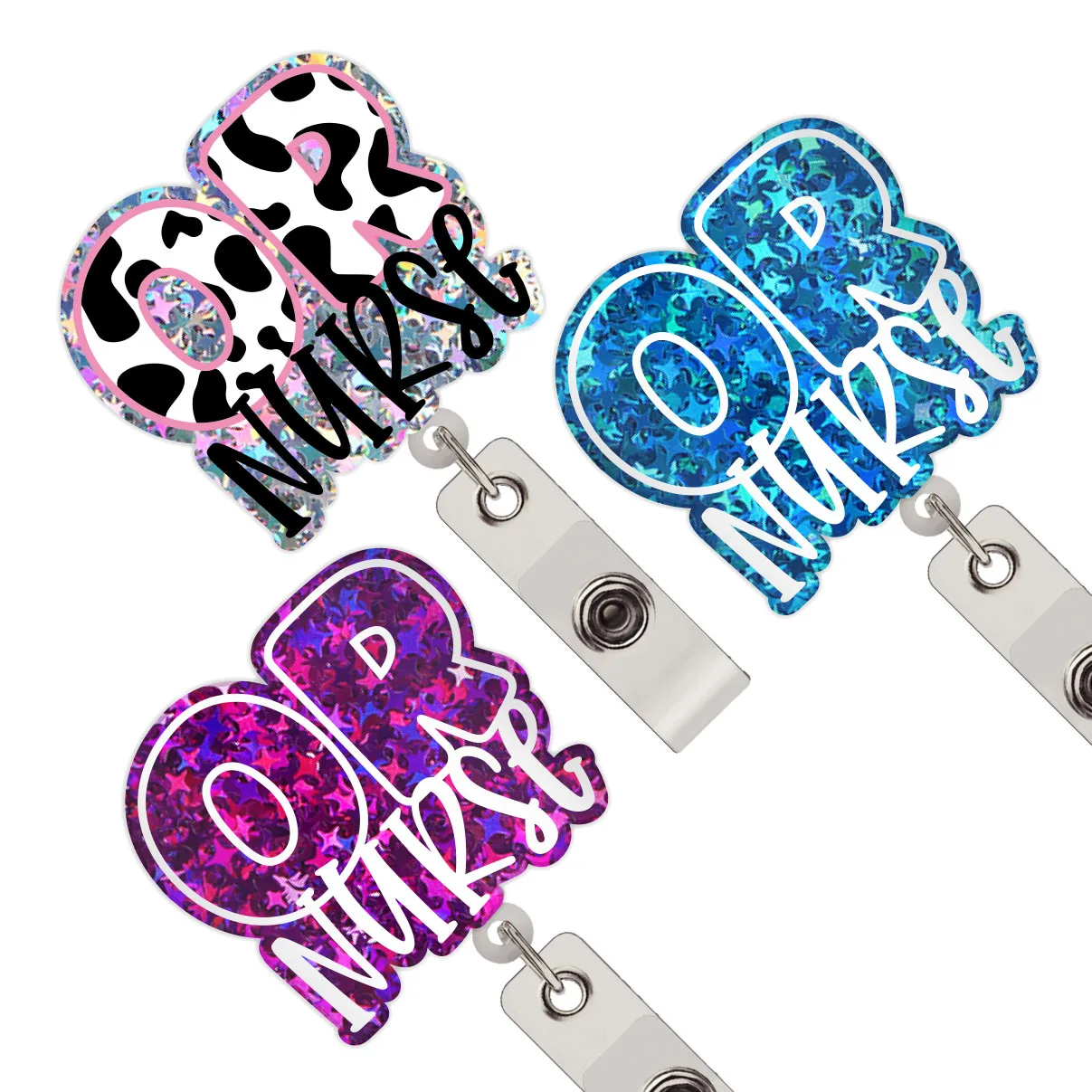 New RTS Bling OR Nurse badge reel Retractable Bling Teacher and professor CNA NP RN LPN Badge Reels