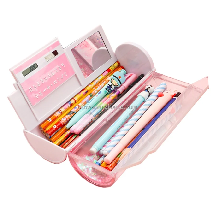 
Calculator mirror pencile box creative falling sand pencil case quick sand bllasting transprent pencil box gift for children 