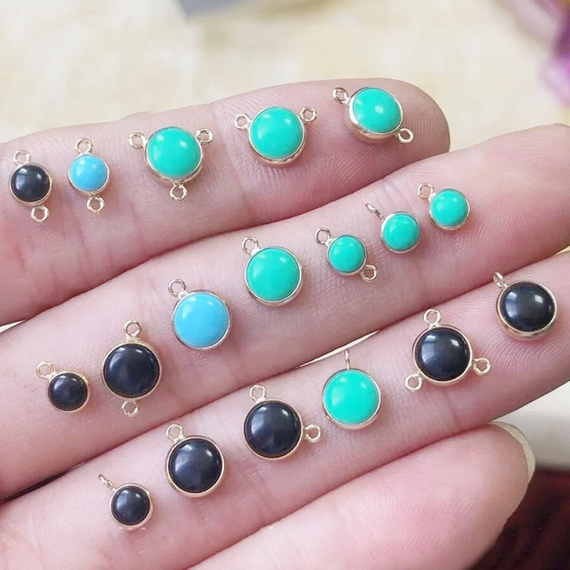 Fashion 14K Gold Filled Bezel Imitation Turquoise Charm Jewelry Onyx Blue pine stone Pendant for DIY Necklace Bracelet Making