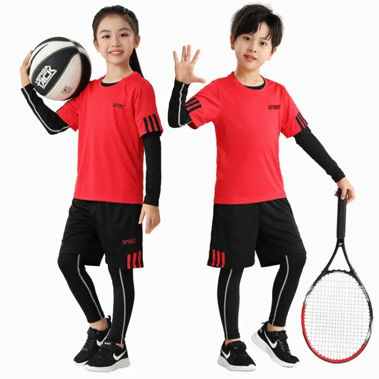 4 Pieces Set Thicken Autumn Winter Kids Children Students Boys Girls Long Short Sleeve Sports Jersey Suit Tracksuit