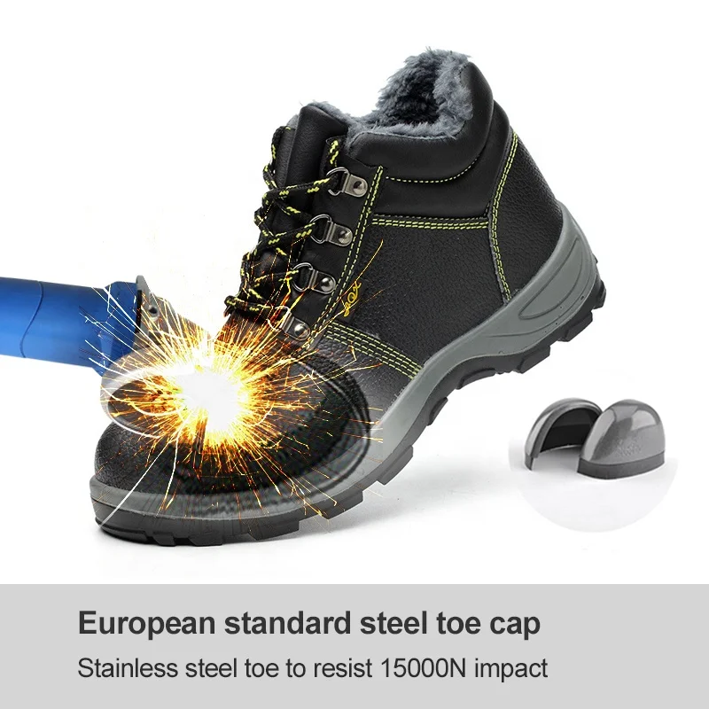 Winter plus velvet cold high PU PU injection safety protective shoes wear resistance acid and alkali