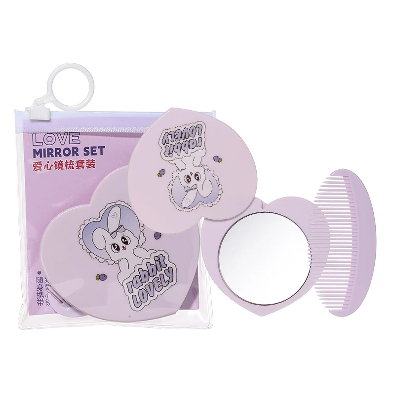 LMLTOP 2pcs Mini Travel Size Heart Mirror With Comb Set SY772 Cosmetic Pocket Makeup Mirror With Plastic Comb