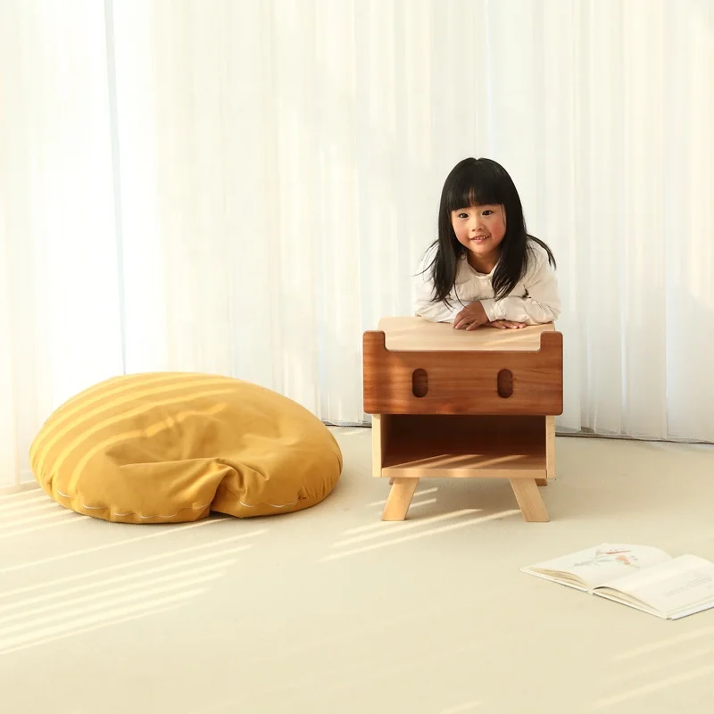 Solid Wood Little Monster Vintage Bedroom Wooden Nightable Modern Bedside Table