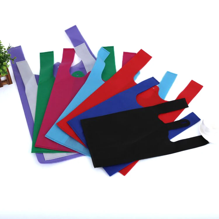 
Promotional Cheap Factory Direct Sale Reusable W Cut Non Woven Vest Bag Handled 