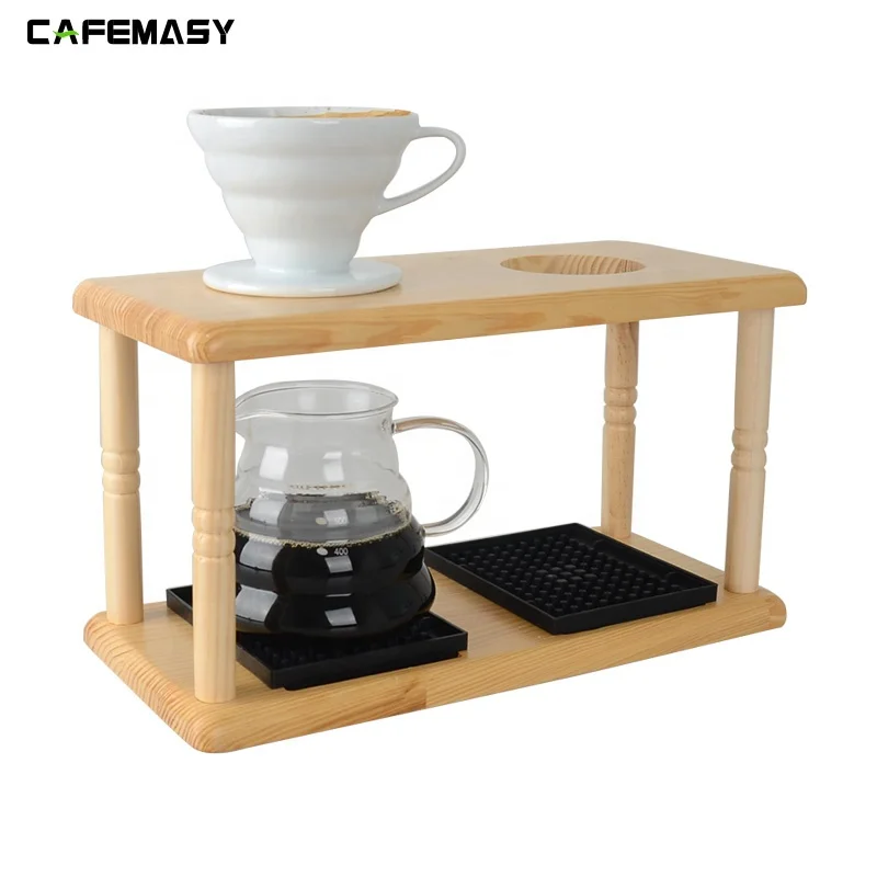 Bamboo Coffee Stand for V60 Dripper Drip Station with Double Hole Coffee Dripper Display Rack