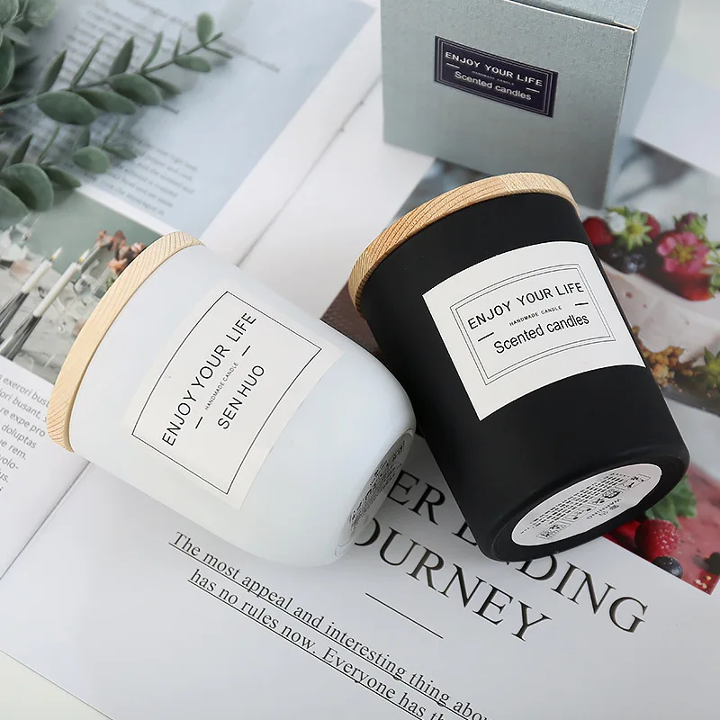 Custom Logo Wood Candle Vessels Making Kit Soy Wax Set Gift Box Scented Candles Jars Black Glass Big Jar With Wooden Wick