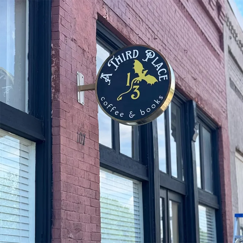 Double Sided Custom Round Exterior Circle Sign and Illuminated Round Light Box, Blade signage, Embossing Logo Business Cafe Sign